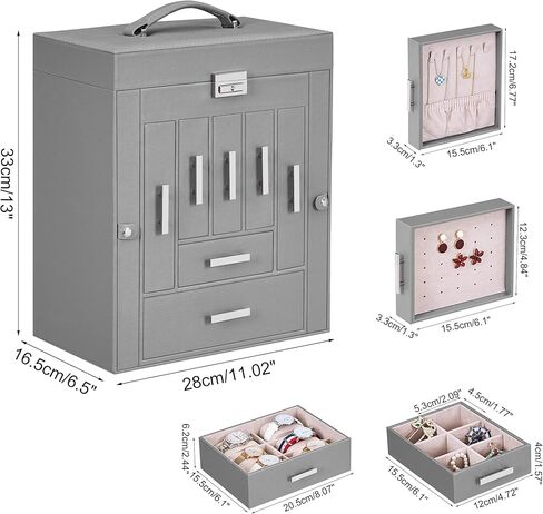 ANWBROAD Jewelry Organizer Boxes Large Jewelry Storage Box 11.02"x6.5"x13" Jewelry Boxes for Necklace Earing Watch Ring PU Leather Jewelry Holder Jewelry Box for Women UJJB019H in Kuwait