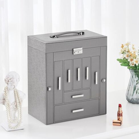 ANWBROAD Jewelry Organizer Boxes Large Jewelry Storage Box 11.02"x6.5"x13" Jewelry Boxes for Necklace Earing Watch Ring PU Leather Jewelry Holder Jewelry Box for Women UJJB019H in Kuwait