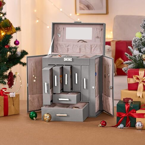 ANWBROAD Jewelry Organizer Boxes Large Jewelry Storage Box 11.02"x6.5"x13" Jewelry Boxes for Necklace Earing Watch Ring PU Leather Jewelry Holder Jewelry Box for Women UJJB019H in Kuwait