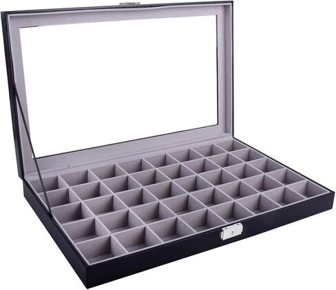 منظم عرض صندوق مجوهرات من الجلد مكون من 40 حجرة من AUTOARK، سطح زجاجي كبير، أسود، AJ-140 in Kuwait