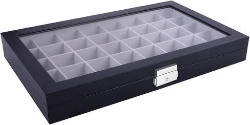 منظم عرض صندوق مجوهرات من الجلد مكون من 40 حجرة من AUTOARK، سطح زجاجي كبير، أسود، AJ-140 in Kuwait