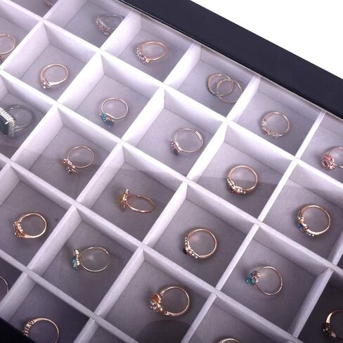 منظم عرض صندوق مجوهرات من الجلد مكون من 40 حجرة من AUTOARK، سطح زجاجي كبير، أسود، AJ-140 in Kuwait