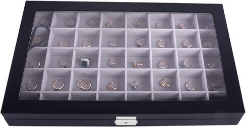 منظم عرض صندوق مجوهرات من الجلد مكون من 40 حجرة من AUTOARK، سطح زجاجي كبير، أسود، AJ-140 in Kuwait