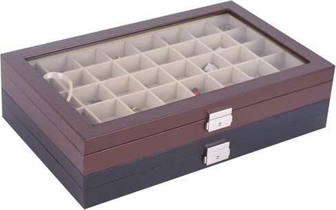 منظم عرض صندوق مجوهرات من الجلد مكون من 40 حجرة من AUTOARK، سطح زجاجي كبير، أسود، AJ-140 in Kuwait