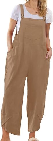 YESNO رداء نسائي قطني فضفاض غير رسمي بأشرطة قابلة للتعديل سروال مريلة توليب بأرجل واسعة مع جيوب PZJ in Kuwait