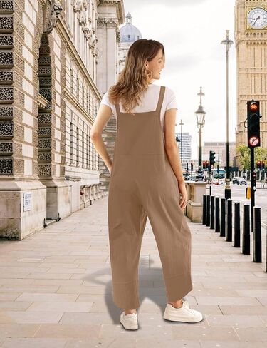 YESNO رداء نسائي قطني فضفاض غير رسمي بأشرطة قابلة للتعديل سروال مريلة توليب بأرجل واسعة مع جيوب PZJ in Kuwait