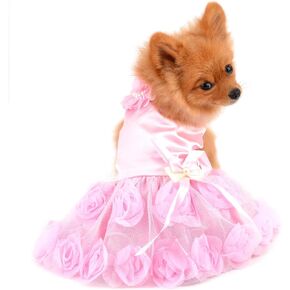 Pet Dress for Small Dog Girls Luxury Puppy Wedding Dress Rose Flower Lace Tutu Skirt Silky Bow Birthday Party Dog Clothes,Purple,Size XL