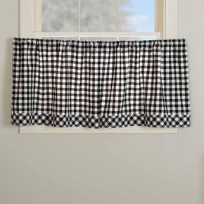 Vintage Check Black Tier Curtains, Set of 2, 36" Long, Modern Farmhouse Gingham Café Curtains Window Treatment in Kuwait