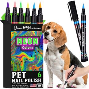 Jim&Gloria 6 NEON Colors Dog Nail Polish Pen Set, Dark or Light Nails Quick Dry Ideal Gifts for Girl Dog Accessories, Costume, Birthday Supplies, Pet Grooming Kit Big or Small Doggie in Kuwait