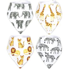 صدرية للأطفال من ستاديلا قابلة للتعديل لسيلان اللعاب ولحضانة التسنين، 4 قطع تصلح للجنسين في حفلات استقبال المولود، تصلح كهدية للبنات والأولاد - سفاري إفريقيا وحيوان الفيل والزرافة والوحش in Kuwait