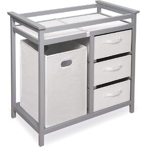 Badger Basket Modern Baby Changing Table with Laundry Hamper, 3 Storage Drawers, and Pad - White