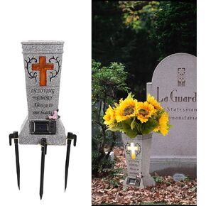 YLSMILE Cemetery Grave Vase with Solar Cross LED, Cemetery Decorations for Grave, Headstones Graves Vases for Fresh/Artificial Flowers, Memorial Gifts for Loss of Loved One in Kuwait