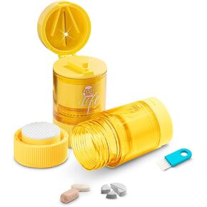 قطاعة حبوب منع الحمل المحمولة ومطحنة إينوك كسارة تقسيم الأقراص وحجيرات التخزين مع كوب للشرب، وتقسيم وسحق الحبوب والأقراص والفيتامينات والأدوية | لتلبية الاحتياجات الطبية للأطفال وكبار السن (أصفر) in Kuwait