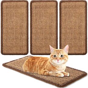 Tuanse 4 PCS Cat Scratcher Mat, 15.7 x 7.8 Inches Sisal Cat Scratching Pad, Horizontal Floor Scratching Pad Rug with Adhesive Loop Tape for Protect Couch and Carpets(Brown)