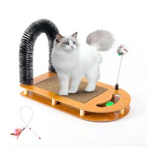 5-in-1 Multifunctional Cardboard Cat Scratcher, Cat Scratching Pads for Indoor Cats,Cat Hair Brush for Grooming with Sturdy Cat Scratching Pad and Catnip Toy