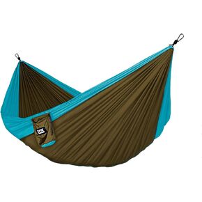 أرجوحة تخييم مزدوجة من Fox Outfitters Neolite - أرجوحة مظلات نايلون محمولة خفيفة الوزن لحقائب الظهر والسفر والشاطئ والفناء. تتضمن أشرطة الأرجوحة وحلقات تسلق الفولاذ (كاكي/أخضر زيتوني)