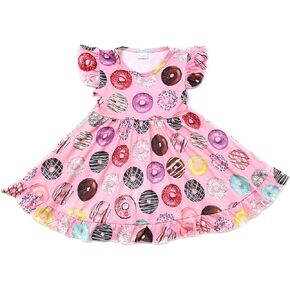 N+A Toddler Baby Girls Galaxy Doughnut Print Twirl Ruffle Bottom Dress Flutter Sleeve Casual Summer Apparel