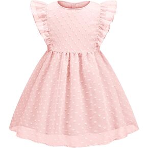 URMAGIC Toddler Baby Girls Summer Dresses Ruffle Sleeveless Dress Swiss Dot Solid Party Sundress for 18M-6Years