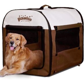 PAWISE Foldable Soft Dog Crate Pet Kennel Houses, Portable Crates for Medium Dogs, Lightweight Travel Crate Kennel Indoor & Outdoor, 26"x18"x21",Medium