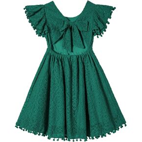 Niyage Backless Toddler Dress Open Back Girls Lace Bow Tie-Back Pom Pom Flutter Sleeves Party Princess Dresses in Saudi Arabia