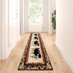 Masada Masada Rugs 2'x7' Cabin/Lodge Theme Area Rug with Bear and Cub Scene in Kuwait