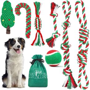 سانليبي العاب حبل للكلاب في الكريسماس - العاب مضغ تفاعلية للكلاب والحيوانات الاليفة المتينة وقابلة للغسل، حبل قطني ملون لتنظيف اسنان الكلاب الكبيرة والمتوسطة in Kuwait