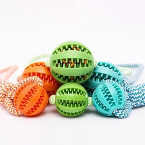 لعبة حبل للكلاب من AKUVU، لعبة كرة مطاطية متينة لتنظيف الأسنان بحبل قطني، لعبة عض الكلاب المولي (برتقالي-أزرق وأخضر) in Kuwait