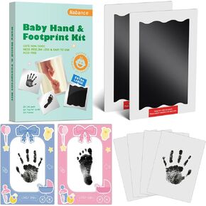 مجموعة يد وبصمة قدم الطفل - وسادة حبر بدون حبر لمجموعة بصمة قدم الطفل، وسادتان حبر كبيرتان الحجم بدون حبر مع 4 بطاقات بصمة، وإطارين للصور، ولوحة حبر نظيفة تعمل باللمس بدون فوضى، مجموعة بصمة يد الطفل in Kuwait