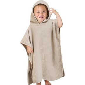 مناشف أطفال بغطاء رأس من Konssy Muslin، منشفة حمام أطفال من القطن بنسبة 100% لحديثي الولادة ماصة وناعمة، مناشف أطفال تبقي الطفل دافئًا وجافًا للأولاد والبنات (قمح) in Kuwait