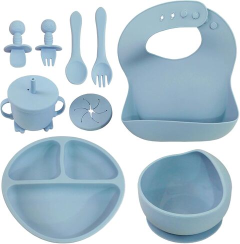 10 Piece Self-Feeding Starter Dining Set for Baby-Led Weaning & Toddlers | Easy Clean, 100% Silicone | Food Grade & BPA Free | Dishwasher & Microwave Safe in Saudi Arabia