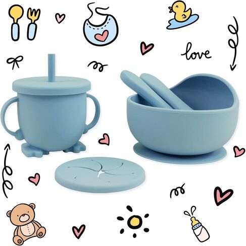 10 Piece Self-Feeding Starter Dining Set for Baby-Led Weaning & Toddlers | Easy Clean, 100% Silicone | Food Grade & BPA Free | Dishwasher & Microwave Safe in Saudi Arabia