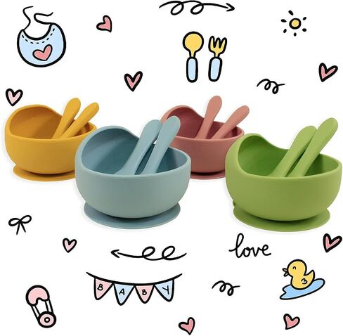 10 Piece Self-Feeding Starter Dining Set for Baby-Led Weaning & Toddlers | Easy Clean, 100% Silicone | Food Grade & BPA Free | Dishwasher & Microwave Safe in Saudi Arabia