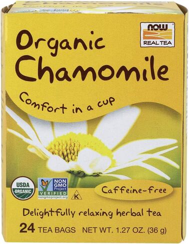 NOW Foods, Chamomile Tea, Comfort in a Cup, Relaxing and Caffeine-Free, Non-GMO, Premium Unbleached Tea Bags with No-Staples Design, 24-Count in Saudi Arabia