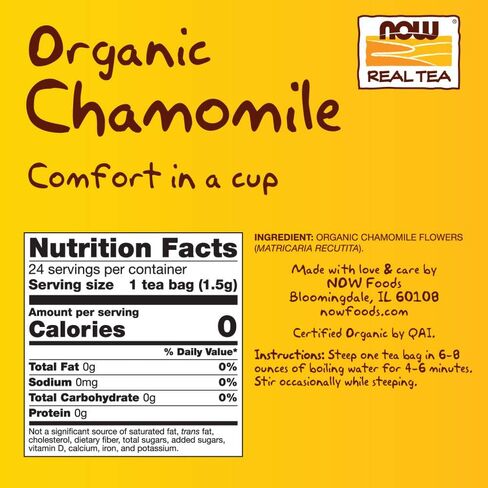 NOW Foods, Chamomile Tea, Comfort in a Cup, Relaxing and Caffeine-Free, Non-GMO, Premium Unbleached Tea Bags with No-Staples Design, 24-Count in Saudi Arabia