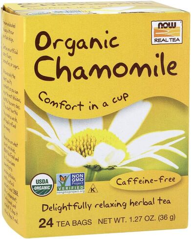 NOW Foods, Chamomile Tea, Comfort in a Cup, Relaxing and Caffeine-Free, Non-GMO, Premium Unbleached Tea Bags with No-Staples Design, 24-Count in Saudi Arabia