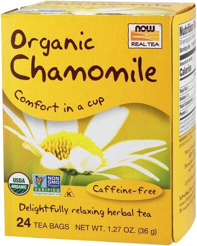 NOW Foods, Chamomile Tea, Comfort in a Cup, Relaxing and Caffeine-Free, Non-GMO, Premium Unbleached Tea Bags with No-Staples Design, 24-Count in Saudi Arabia