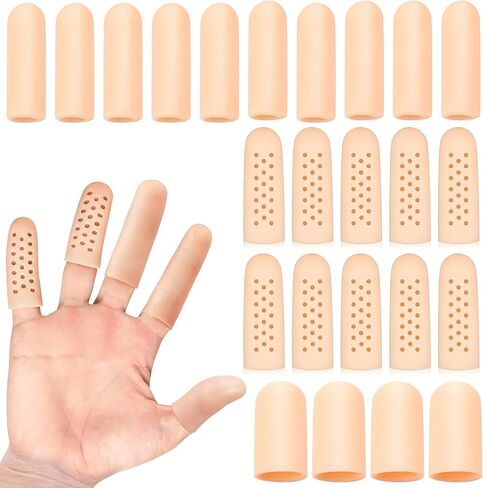 Damanse Gel Finger Cots,Include 14 PCS Finger Protectors Support and 10 PCS Finger Gloves with Air Holes,Different Sizes Silicone Fingertips Covers Great for Hands Cracking, Eczema Skin and More. in Kuwait