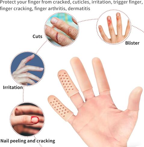 Damanse Gel Finger Cots,Include 14 PCS Finger Protectors Support and 10 PCS Finger Gloves with Air Holes,Different Sizes Silicone Fingertips Covers Great for Hands Cracking, Eczema Skin and More. in Kuwait