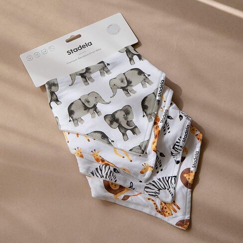 صدرية للأطفال من ستاديلا قابلة للتعديل لسيلان اللعاب ولحضانة التسنين، 4 قطع تصلح للجنسين في حفلات استقبال المولود، تصلح كهدية للبنات والأولاد - سفاري إفريقيا وحيوان الفيل والزرافة والوحش in Kuwait