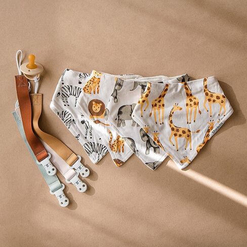 صدرية للأطفال من ستاديلا قابلة للتعديل لسيلان اللعاب ولحضانة التسنين، 4 قطع تصلح للجنسين في حفلات استقبال المولود، تصلح كهدية للبنات والأولاد - سفاري إفريقيا وحيوان الفيل والزرافة والوحش in Kuwait