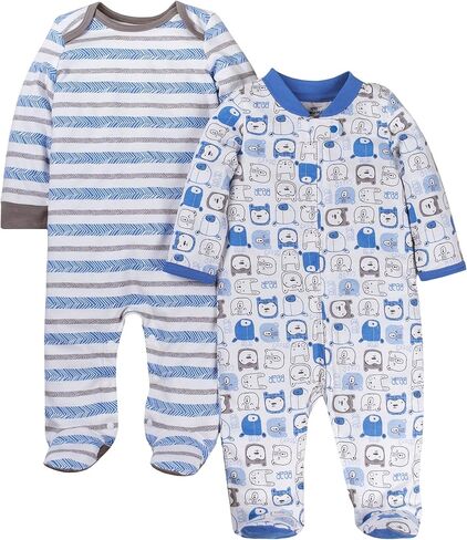 Lamaze Organic Baby Baby Boys' Sleep N Play, Footed Sleepwear, 2 Pack, Blue Bears and Stripes, Preemie in Saudi Arabia