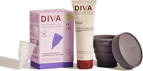 كوب ديفا، غسول ديفا، مجموعة شيكر ديفا - كوب سيليكون طبي للعناية بالدورة الشهرية - غسول كوب الدورة الشهرية - شاكر للتنظيف أثناء التنقل - نموذج الكوب 1 (للتدفق المتوسط ​​إلى الثقيل) in Kuwait