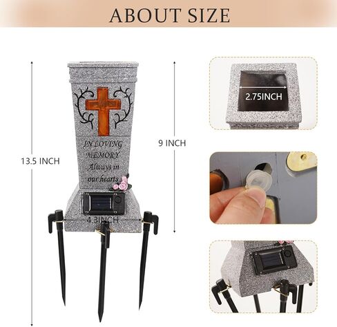YLSMILE Cemetery Grave Vase with Solar Cross LED, Cemetery Decorations for Grave, Headstones Graves Vases for Fresh/Artificial Flowers, Memorial Gifts for Loss of Loved One in Kuwait