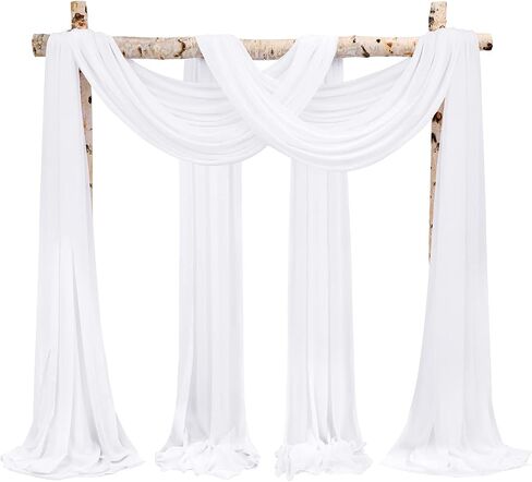 Wedding Arch Draping Fabric,4 Panels 28" x20ft White Wedding Arch Drapes for Ceremony Chiffon Fabric Drapes Arbor Drapery Decorations for Reception Sheer Backdrop Curtains for Party Swag in Saudi Arabia
