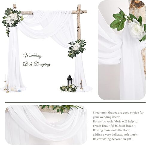 Wedding Arch Draping Fabric,4 Panels 28" x20ft White Wedding Arch Drapes for Ceremony Chiffon Fabric Drapes Arbor Drapery Decorations for Reception Sheer Backdrop Curtains for Party Swag in Saudi Arabia