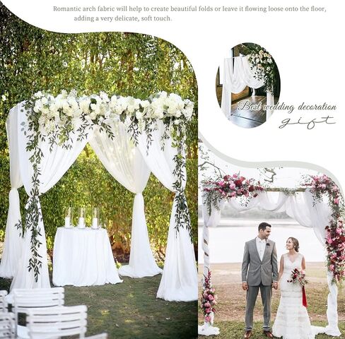 Wedding Arch Draping Fabric,4 Panels 28" x20ft White Wedding Arch Drapes for Ceremony Chiffon Fabric Drapes Arbor Drapery Decorations for Reception Sheer Backdrop Curtains for Party Swag in Saudi Arabia