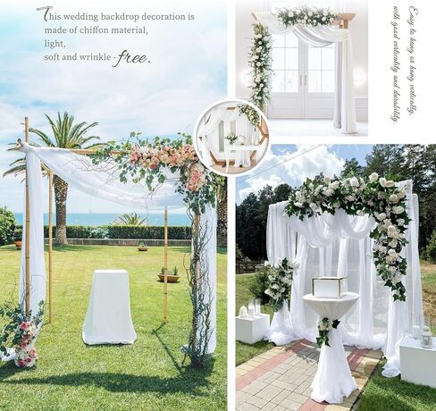 Wedding Arch Draping Fabric,4 Panels 28" x20ft White Wedding Arch Drapes for Ceremony Chiffon Fabric Drapes Arbor Drapery Decorations for Reception Sheer Backdrop Curtains for Party Swag in Saudi Arabia