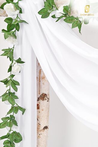 Wedding Arch Draping Fabric,4 Panels 28" x20ft White Wedding Arch Drapes for Ceremony Chiffon Fabric Drapes Arbor Drapery Decorations for Reception Sheer Backdrop Curtains for Party Swag in Saudi Arabia