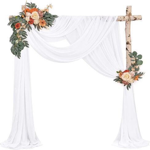 Wedding Arch Draping Fabric,4 Panels 28" x20ft White Wedding Arch Drapes for Ceremony Chiffon Fabric Drapes Arbor Drapery Decorations for Reception Sheer Backdrop Curtains for Party Swag in Saudi Arabia