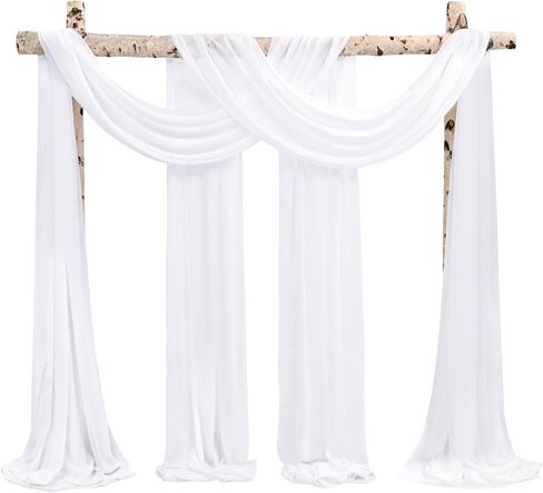 Wedding Arch Draping Fabric,4 Panels 28" x20ft White Wedding Arch Drapes for Ceremony Chiffon Fabric Drapes Arbor Drapery Decorations for Reception Sheer Backdrop Curtains for Party Swag in Saudi Arabia